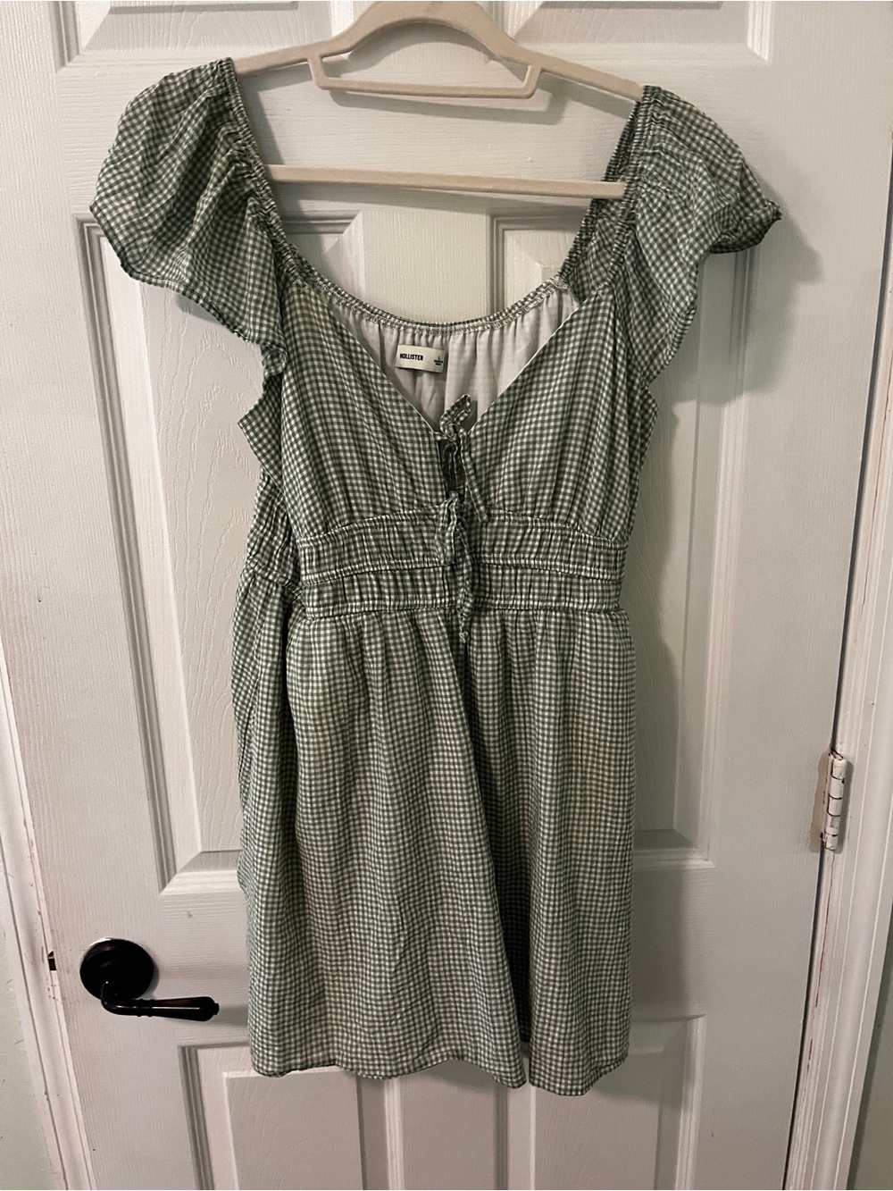 Smocked Waist Green Gingham Dress
